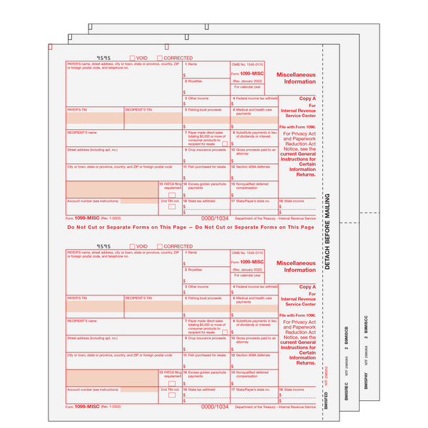 1099-MISC Miscellaneous Laser  Set 3 Part 2 Up (2 Forms Per Page)