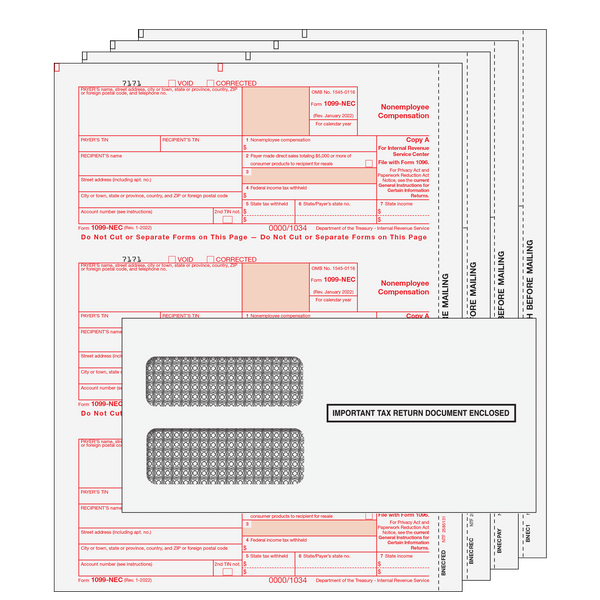 1099-NEC  Non Employee Compensation  4 Part Kit With Envelopes