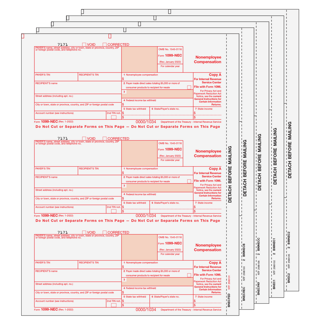 1099-NEC Non-Employee Compensation - 5-part Set