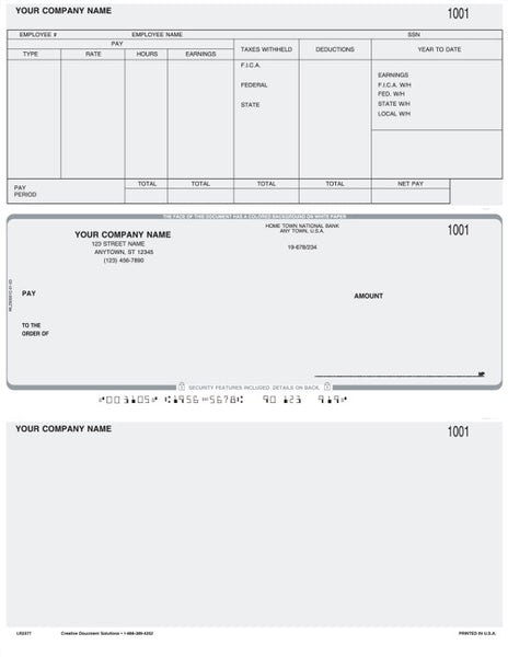 Great Plains Laser Payroll Check - Non-Imprinted Bottom Stub